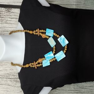 Wood bead and shell necklace